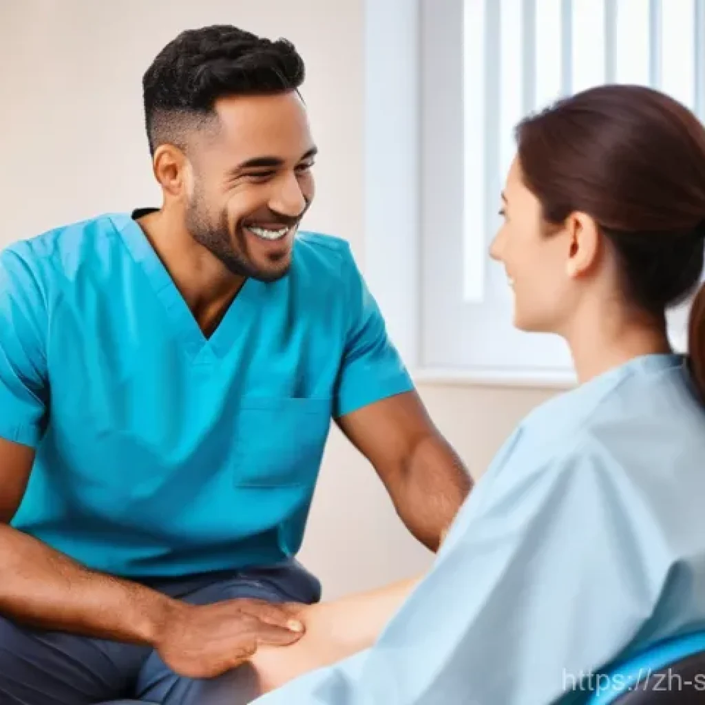 스포츠재활 실기 준비 가이드 - **Prompt: Empathetic Sports Rehabilitation Therapist Explaining Treatment**
A male sports rehabi...