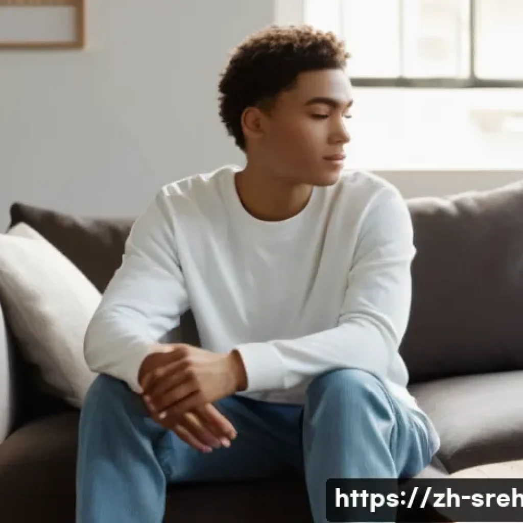 스포츠재활과 심리학의 연관성 - **Prompt for "Emotional Journey & Support"**:
A young adult, appearing reflective and slightly d...